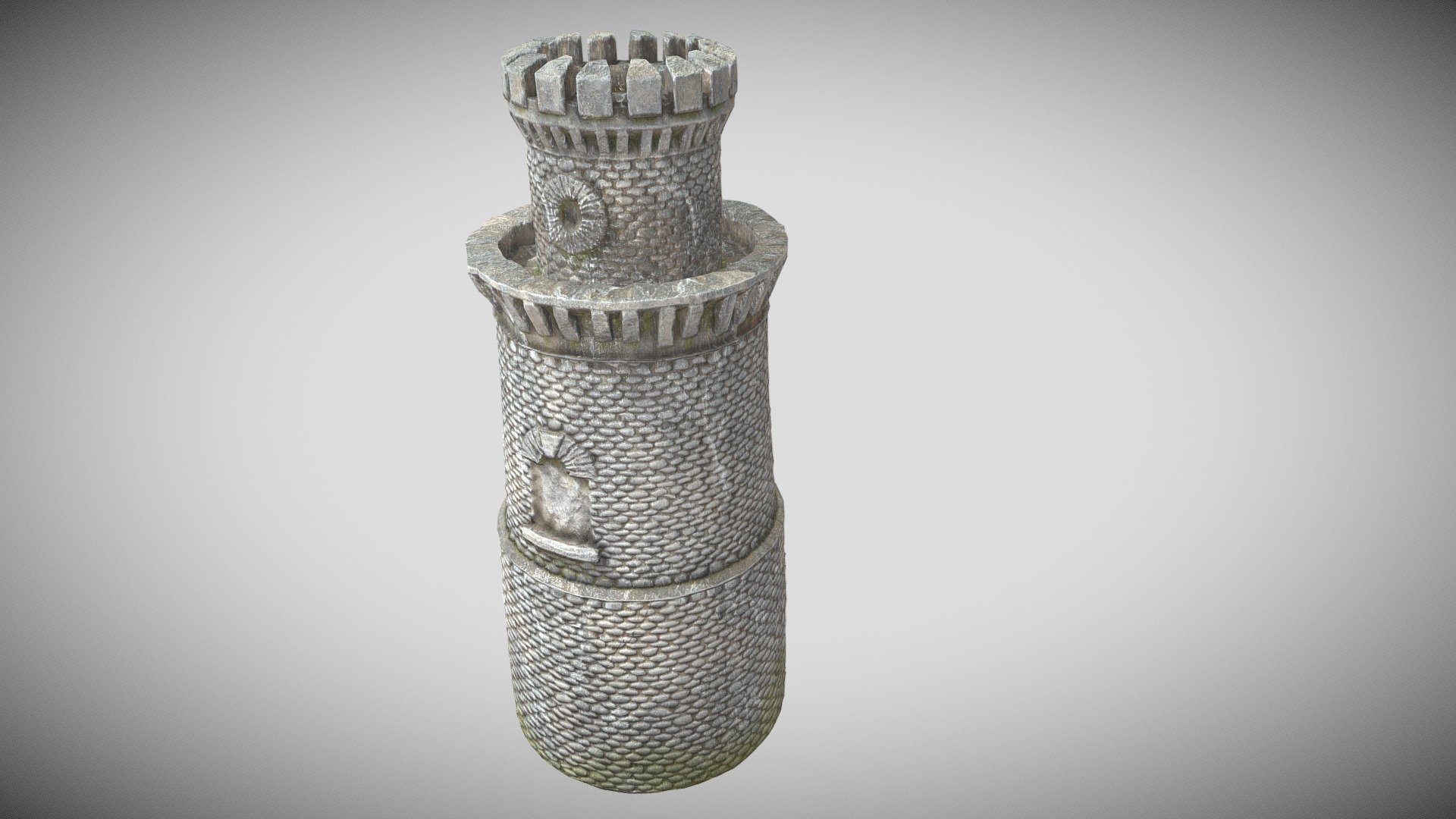 Low-poly 3D model of a Castle Tower / Turret - Embattlement Fortress. If you want to add a medieval flair to your project, this game-ready model is ideal. Diffuse, normal, bump, and smoothness maps are saved with the 2K PBR photographic textures that are included with the Castle Tower model.

With only 16987 faces and 8552 vertices, this low-poly Castle Tower model has undergone extensive optimisation, making it appropriate for usage in real-time applications. It is simple to use with a number of software applications since the medieval Castle Tower Low-poly 3D model has been exported in six distinct file formats, including blend (native), obj, fbx, stl, ply, and dae.

Whether you’re making a video game, virtual reality experience, or architectural visualisation, this model will impress. Make sure to download the Castle Tower - medieval Embattlement Fortress Low-poly 3D model right away if you’re searching for a high-quality, low-poly medieval game asset.