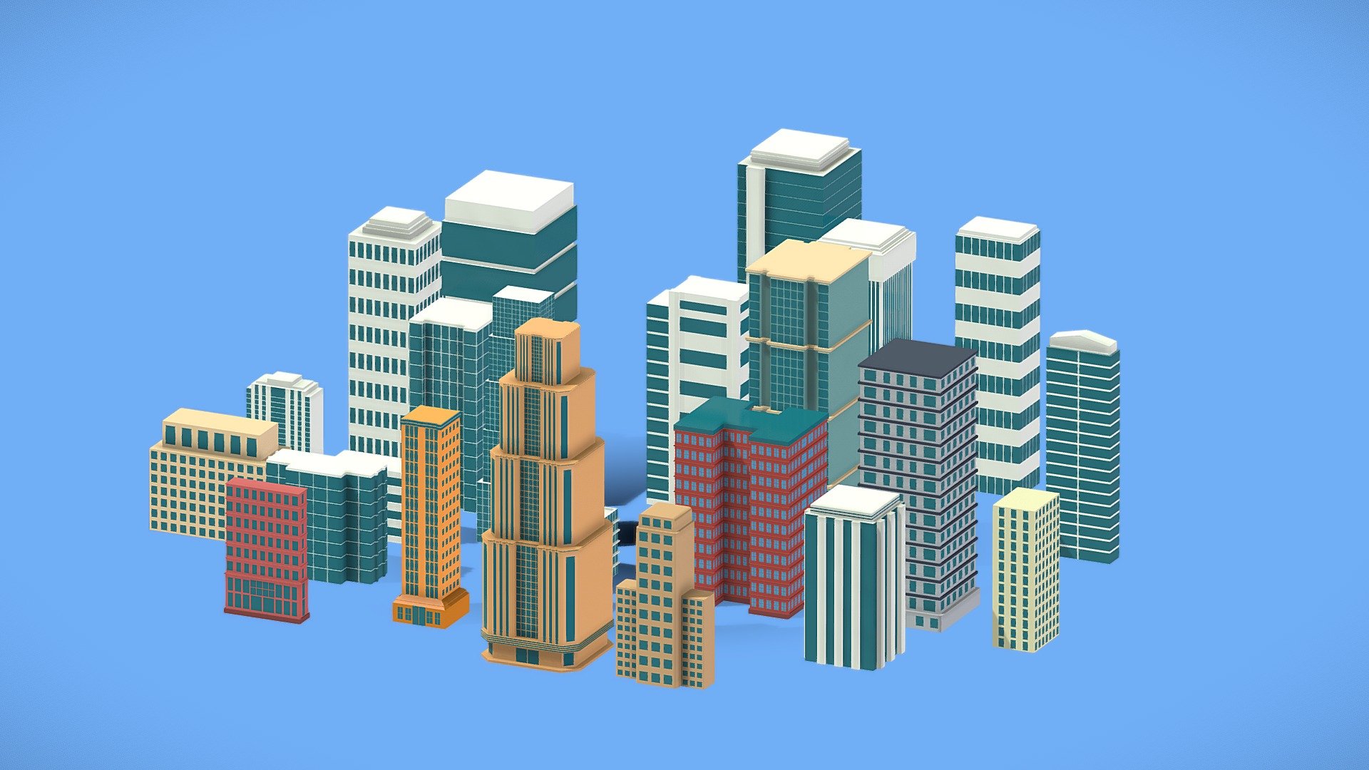 Set of 24 low poly buildings that you can use for your projects for video-games or website. 
Faces: 81,371