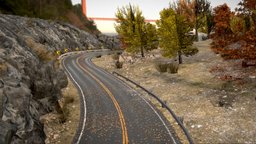 Autumn mountain road scene plants, terrain, high, scenery, rocks, photorealistic, highway, road, driving, mountain, detailed, ready, realistic, nature, cliffs, countryside, game, pbr, poly, environment