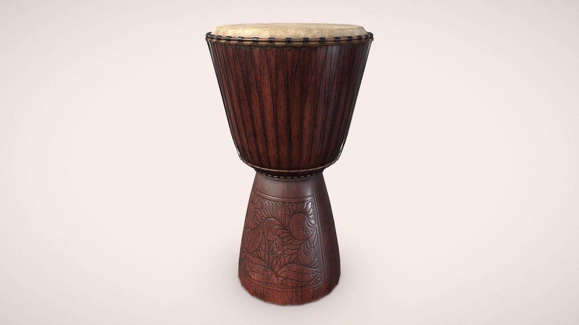 A djembe or jembe is a rope-tuned skin-covered goblet drum played with bare hands, originally from West Africa. 

The djembe can produce a wide variety of sounds, making it an extremely versatile drum. The drum is very loud, allowing it to be heard clearly as a solo instrument over a large percussion ensemble.
