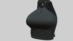 Female Black Leather Strap Collar Neck Top neck, leather, punk, fashion, girls, top, clothes, collar, womens, cutout, wear, crop, pbr, low, poly, female, black