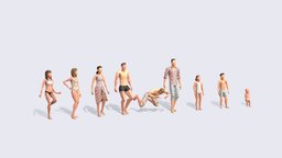 Summer People - Animated & Rigged kids, baby, people, population, children, shorts, beach, bikini, swim, swimsuit, swimming, crowd, blender, animated, rigged