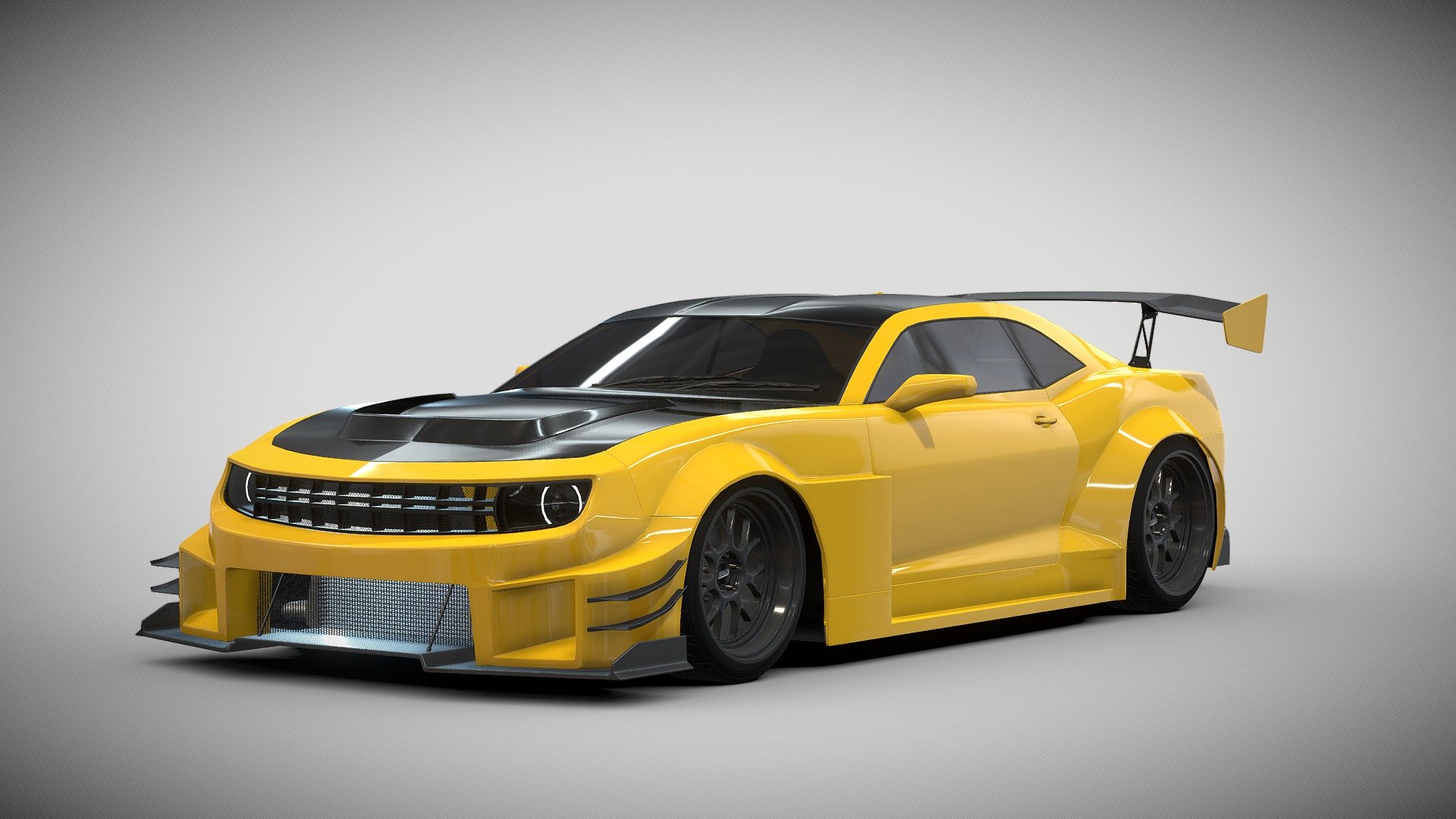 A 3D model of the Chevrolet Camaro that I made, then I modified it according to my imagination. I modified it into a widebody and was also inspired by several modified cars in the real world.

The interior of the car is not detailed, because I only focus on the exterior.

Model render
