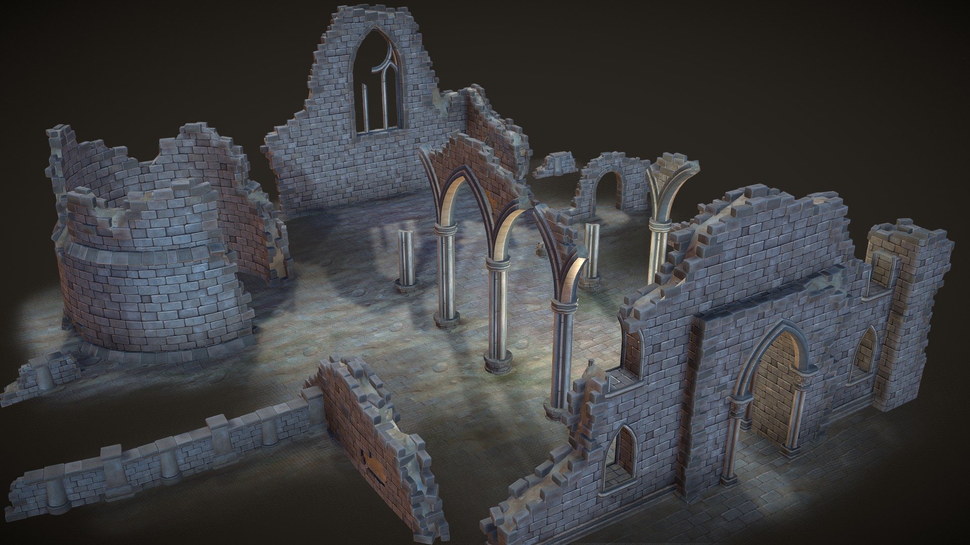 Various PBR gameready assets suitable for stylized enviroments of of medieval church ruins. The package contains 3 sets of PBR textures, 2 seamless materials and a trim texture. FBXs and textures are all organized into the Additional Files