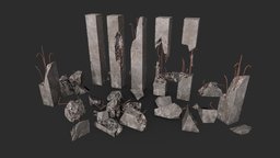Broken Concrete Pillars Pack ruins, lod, column, concrete, pillar, props, cement, stack, game-ready, game-asset, asset, game, pbr, industrial