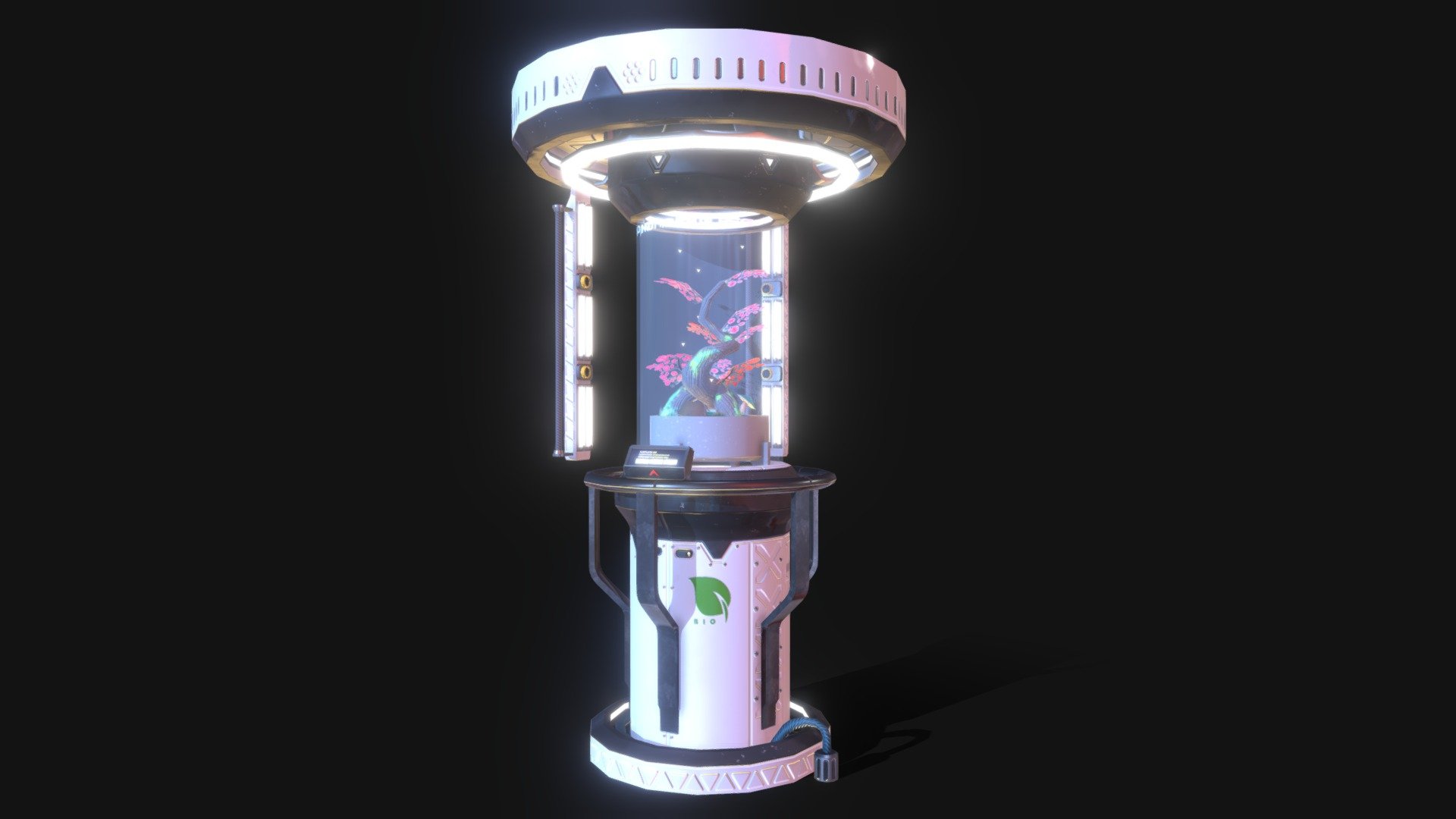 I started out just wanting to make a plant, but I couldn't keep my grubby little sci-fi loving hands out of this project. I do a lot of dingy, banged up tech objects, but this time, I wanted to dive in hard with the super sleek stormtrooper helmet style white plastic. 

Model is 5162 tris, baked down from a 32,194 tri high poly. 
Textures are 2048x2048 and 1024x1024 respectively.