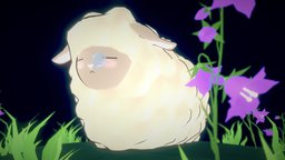 Sleeping Sheep green, project, grass, cute, chibi, baby, flower, sheep, sleeping, night, peace, rain, stylised, kawaii, 3d-animation, sheeps, violet, wool, sleepy, kawaiiadorable, peaceful, animation, anime, sheep-baby, stilistic, noises