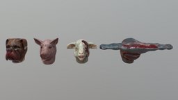 Scary Animal Masks shark, dog, sheep, pig, scary, head, lowpoly, halloween, plastic, animal-mask, noai, human-mask