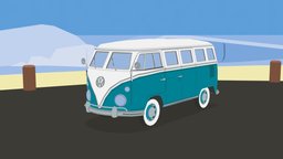 1960's Automobile (Part Three) scene, minimal, flat, vintage, retro, volkswagen, automotive, 1960, beach, unlit, 1966, surfing, tzeshi, 1960s, kombi, minimalism, minimaist, 3dsmax, 3dsmaxpublisher, vehicle, car