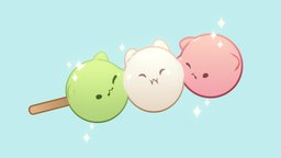 cute dango green, food, toon, cute, asia, rose, rice, kawaii, dango, cartoon, stylized, japanese