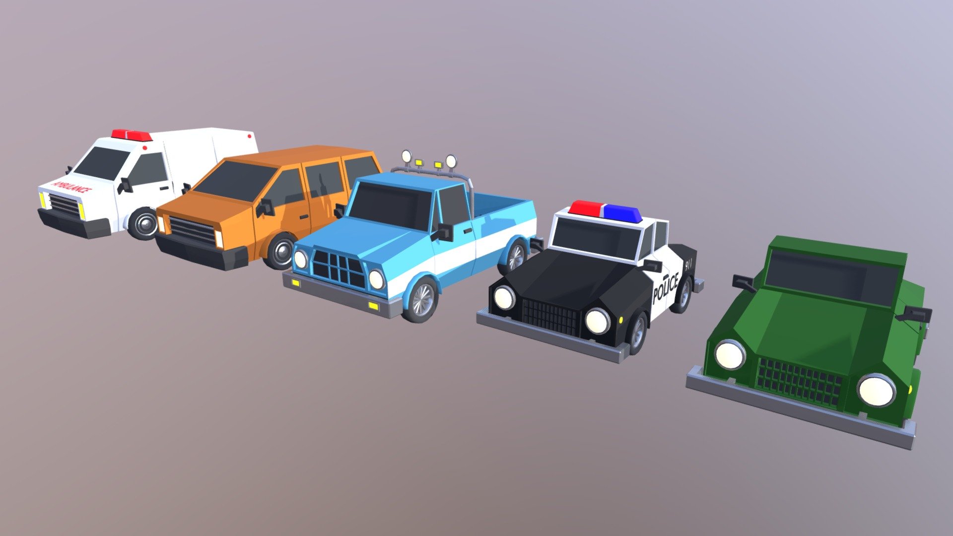 Simple vehicles, good to use in lowpoly scenes