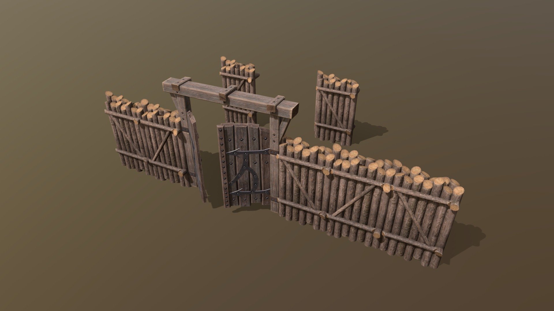 This is a game-ready 3d models of wooden palisad and gate. Create for unity3d. Palisade is assembled from modular partitions, so you can make any length