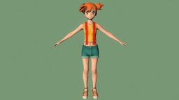 T pose rigged model of Misty cute, pokemon, teenage, misty, teen, woman, suspender, shortpants, kasumi, girl, female, anime, rigged, pocket-monster