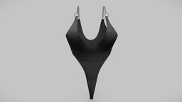  Female Bodysuit Top body, modern, suit, one, , fashion, retro, girls, clothes, piece, pants, with, straps, jeans, chain, fabric, womens, swimsuit, under, wear, bodysuit, pbr, low, poly, female, black