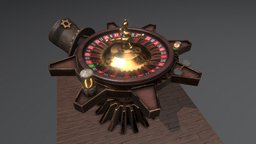 Steampunk Roulette scene, lamp, bulb, hat, mechanic, mechanics, autodesk, steampunk, bronze, leather, assets, gears, cylinder, mechanical, chips, zero, table, casino, hard-surface, shiny, mechanism, glasses, old, chain, glow, lightbulb, autodeskmaya, glowing, roulette, poker, indicator, substancepainter, substance, maya, asset, game, substance-painter, hardsurface, wood, animation, animated, gear