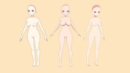 Anime Female Base Mesh - Stylized 3D Model body, base, topology, style, mesh, avatar, unreal, rig, ready, clean, customization, manga, engine, creator, character, unity, girl, game, 3d, blender, lowpoly, model, female, stylized, anime