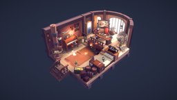 Captain Komodo's Cabin scene, room, medieval, cabin, diorama, enviroment, pirateship, flagship, hand-painted-textures, handpainted, cartoon, blender, art, lowpoly, blender3d, gameart, conceptart, ship, stylized, fantasy, concept, interior, pirates