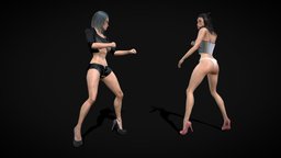 Female Battle fighter, , asian, , punch, woman, bikini, kick, brunette, character, girl, female, animation, rigged, lady, cyperpunk