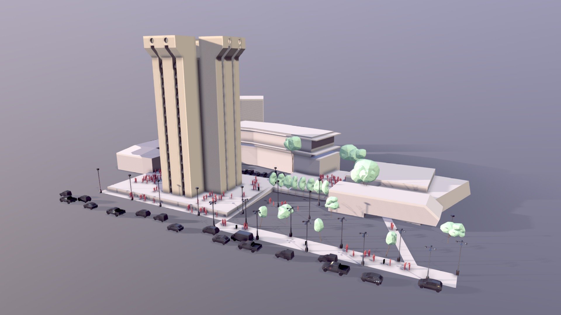 The University of Cincinnati's Crosley Tower stands as a remarkable architectural triumph and an enduring campus icon since its completion in 1969. This digital representation offers an immersive exploration of tower's structue, serving as a valuable educational resource that delves into the tower's architectural significance. The model has a low-poly aesthetic that exudes a touch of modernist elegance. Despite some considering it an &lsquo;eyesore,' Crosley Tower continues to grace the campus, albeit with plans for its demolition in 2026. This digital preservation immortalizes this iconic structure, ensuring its legacy lives on for years to come. Discover the tower from every angle using Sketchfab's VR features, adding an extra layer of immersion to the project.

*Elements other than Crosley tower aren't meant to accuratly represent other aspects of campus, they're mock buildings that simply set the scene

**(Note: Not affiliated with the University of Cincinnati)