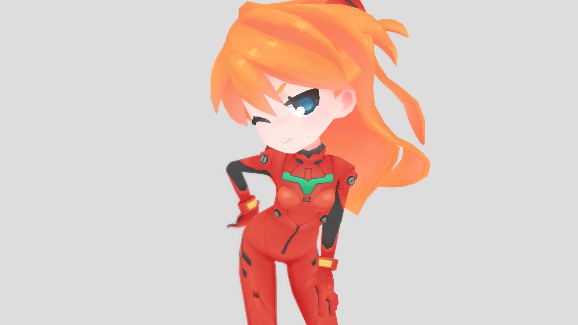 Model of Asuka Langley the anime Neon Genesis Evangelion! Posed as she is in her official artwork – spunky and tsundere.

I wanted to do a chibi model of Asuka after working on the Mass Produced Evangelion character (also visible on my page!), and in the end I think she came out really cute! I like modeling cute things truthfully as well as figurative characters, so this project was definitely a lot of fun. It was once again a big learning experience though, as I really tried to work on things like facial topology, that anime-feeling style, and being painterly with my textures. I still have a long way to go of course, but this felt like a big milestone that I'm happy to have done!

Thank you so much for viewing!