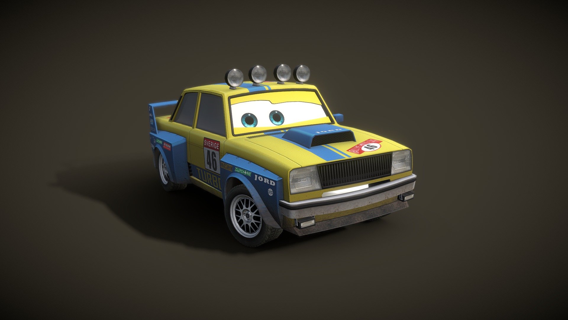 Gudmund is Sweden's reigning rally car champion in the 2007 video game Cars: Mater-National.  I was able to concept the character, then model, texture, and rig him for the game. He was a fun character to work on as i love the older Volvos.

Please note: I cannot sell or allow download of this model as this is the actual game model built for the Pixar Cars video game franchise.