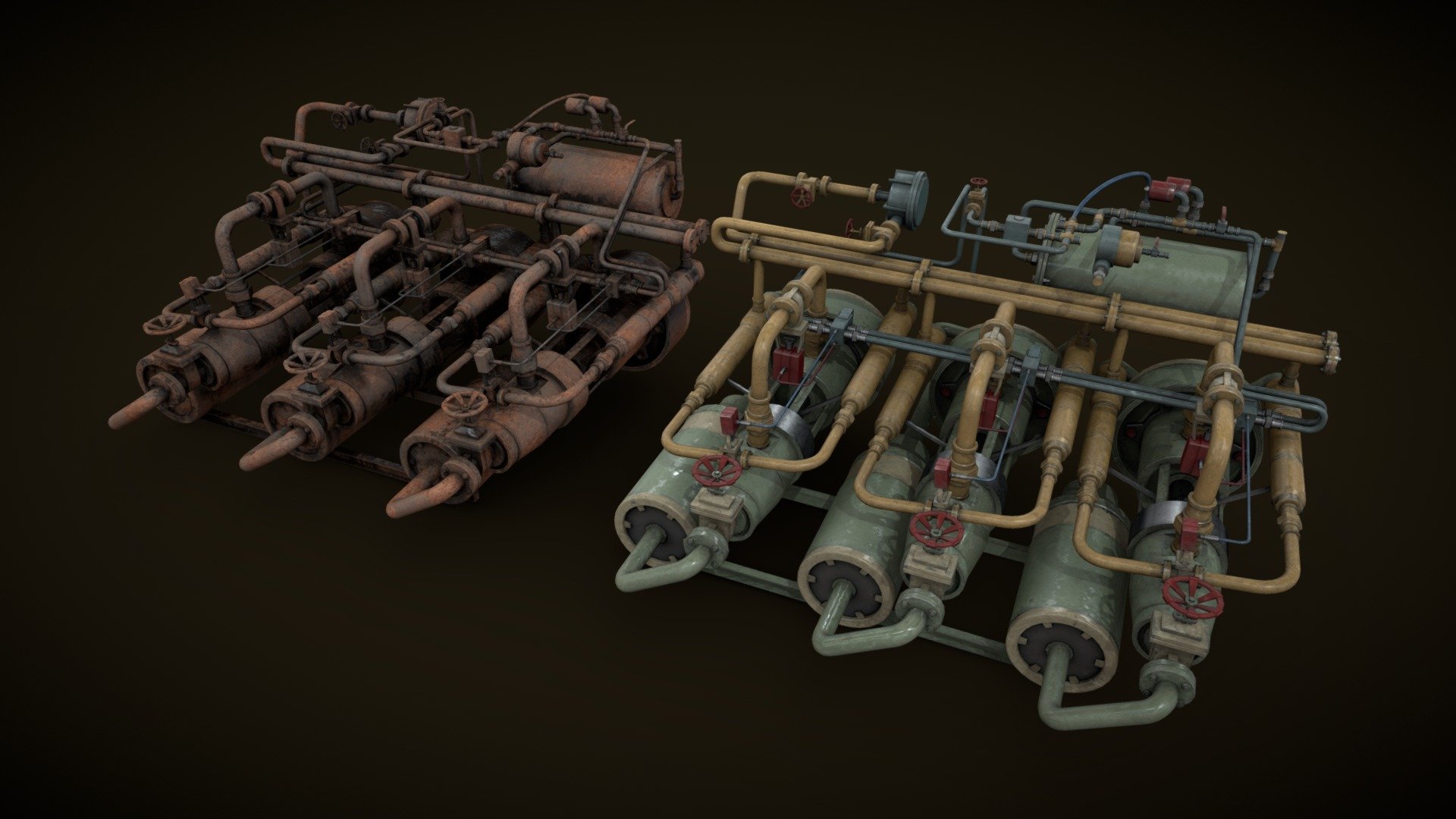 Machinery device for industrial visualizations 

4k PNG PBR textures included 

Painted and heavy rusted 

Non overlapped UVs.