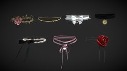 Chokers / Necklaces pack - low poly jewellery, flower, heart, jewelry, fashion, bow, elf, flowers, accessories, pack, rose, ar, sun, accessory, necklace, pearl, rosette, ribbon, tied, bows, instagram, apparel, pearls, ribbons, fashion-style, elfic, low-poly, lowpoly, y2k, flowercrown, noai, ribbontwist, rosette-flower, rosette-chocker, heart-charm-necklaces, pink-bow, flower-chocker, silk-rose
