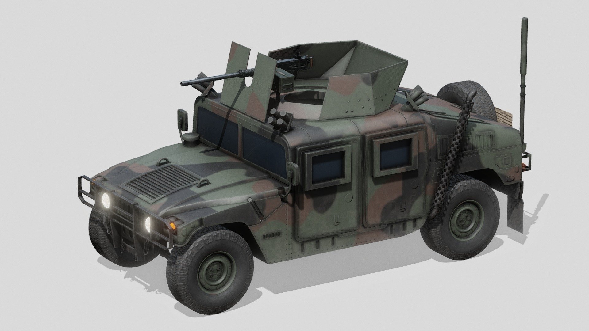 For purchase email me at: spatialneglect.wish434@passinbox.com
Check out this collection for more: US army vehicle models

 

The High Mobility Multipurpose Wheeled Vehicle is a family of light, four-wheel drive, military trucks and utility vehicles.
 
Primarily used by the United States military, it is also used by numerous other countries and organizations and even in civilian adaptations. It saw widespread use in the Gulf War of 1991. 
 
The vehicle's original unarmored design was later seen to be inadequate, and was found to be particularly vulnerable to improvised explosive devices in the Iraq War. The U.S. hastily up-armored select models and replaced front-line units with the MRAP.