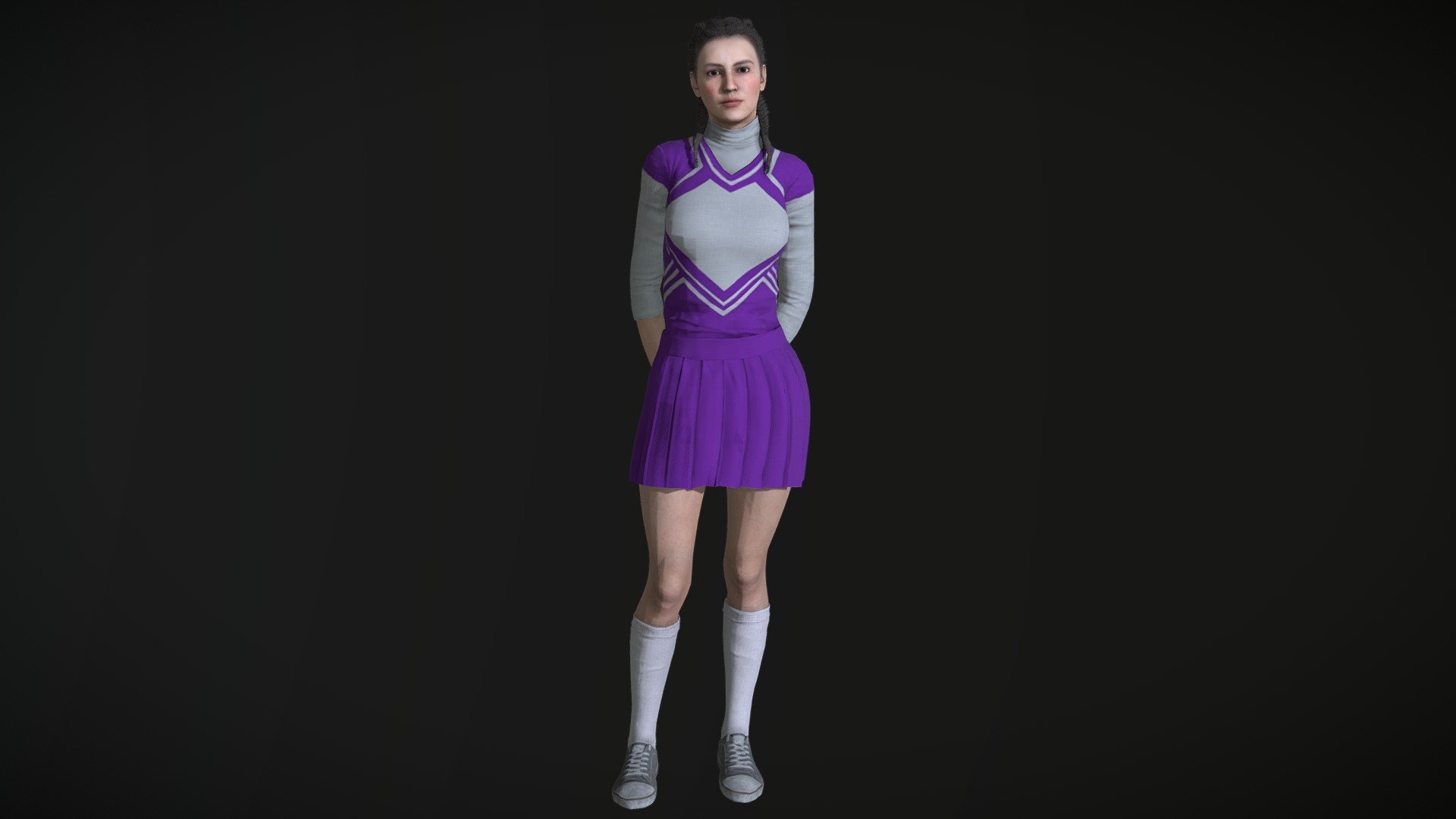 Cheerleader:
Complete archive in additional file.

Character in A-pose ( Game Version).




High details.

Highres unique textures.

Rigged.

Exported to Unreal ( migrate files). Use same standard unreal mannequin skeleton. Can handle the same animations as Unreal mannequin from marketplace.

Highres Texturesets.

Professional Uv Layout.

Character mesh.

3d Game Ready Samurai Warrior Character.

High detail and realistic model.

Rigged, with high definition textures.

Texture types:




Albedo (Diffuse).

Normal.

Roughness.

Metallness.

ORM(Unreal Engine).
