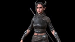 ELF horns, rpg, fighter, hunter, medieval, elf, guard, strategy, woman, swordsman, huntress, demoness, girl, pbr, sword, animated, fantasy, rigged