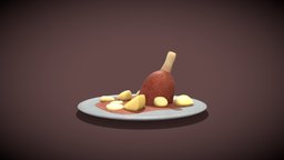 Meat Food Tray food, plate, restaurant, meat, medieval, leg, dinner, inn, tray, potatos, decor, old, lamb, hostel, hostelry, cartoon, pbr, low, poly, stylized, decoration, fantasy, caravanserai