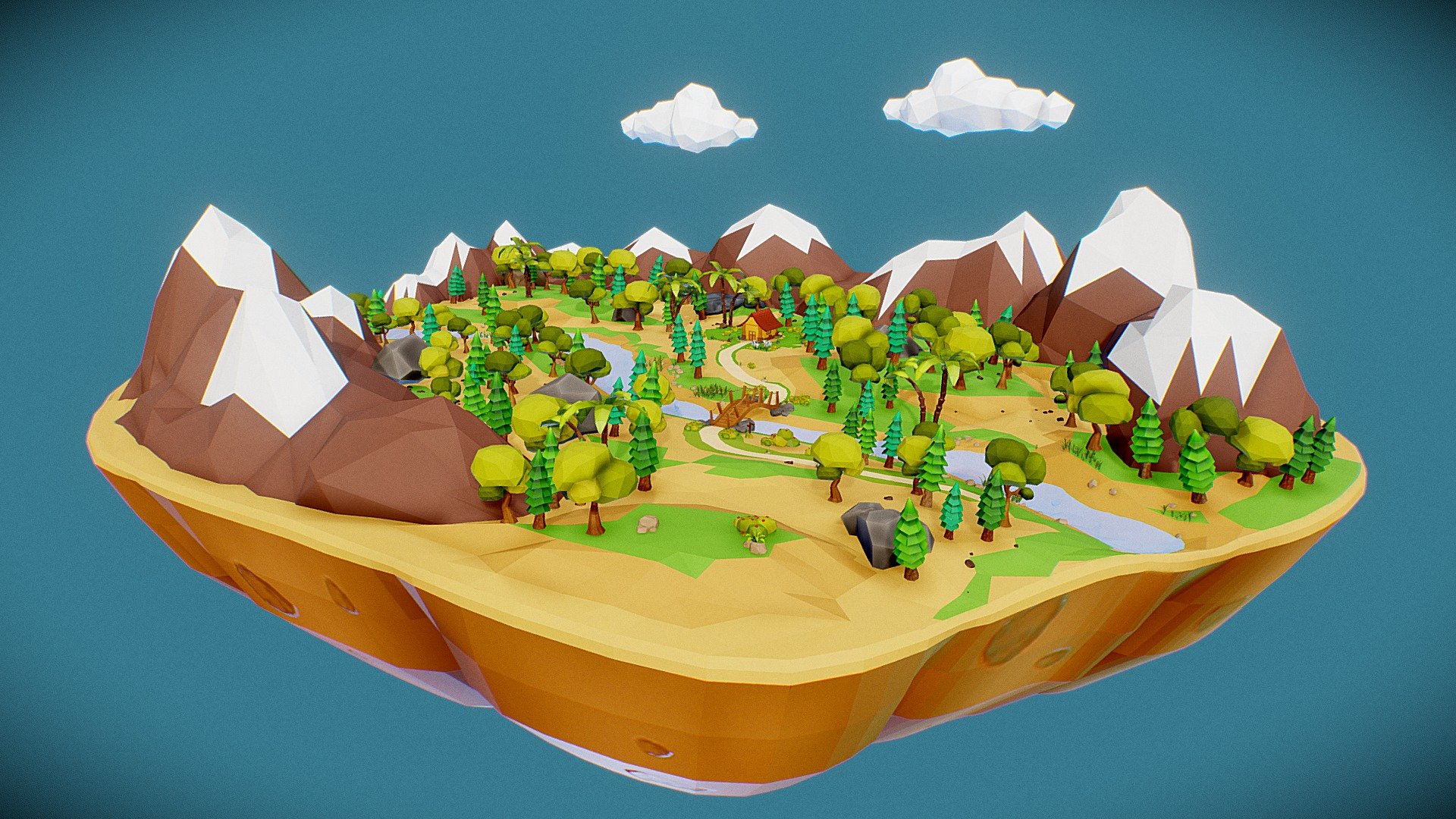 A cartoony style Low-poly game environment/ landscape made for a game. This model is best for mobile game.