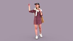 Floral Girl square, people, standing, walking, urban, spring, park, summer, woman, smiling, casual, meeting, romantic, date, crowd, girlfriend, female, student, street