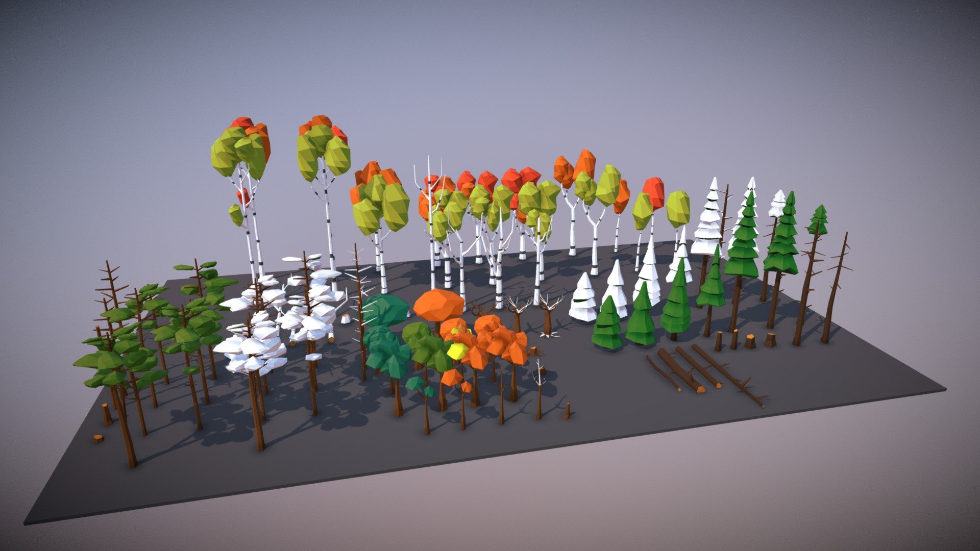 [LOW-POLYVERSE] Low Poly Trees!

The package includes over 90 assets for use in your games or nature scenes.All models share a single texture atlas.
Enjoy!

Also, unitypackage provided in the zip file with drag-and-drop prefabs.
