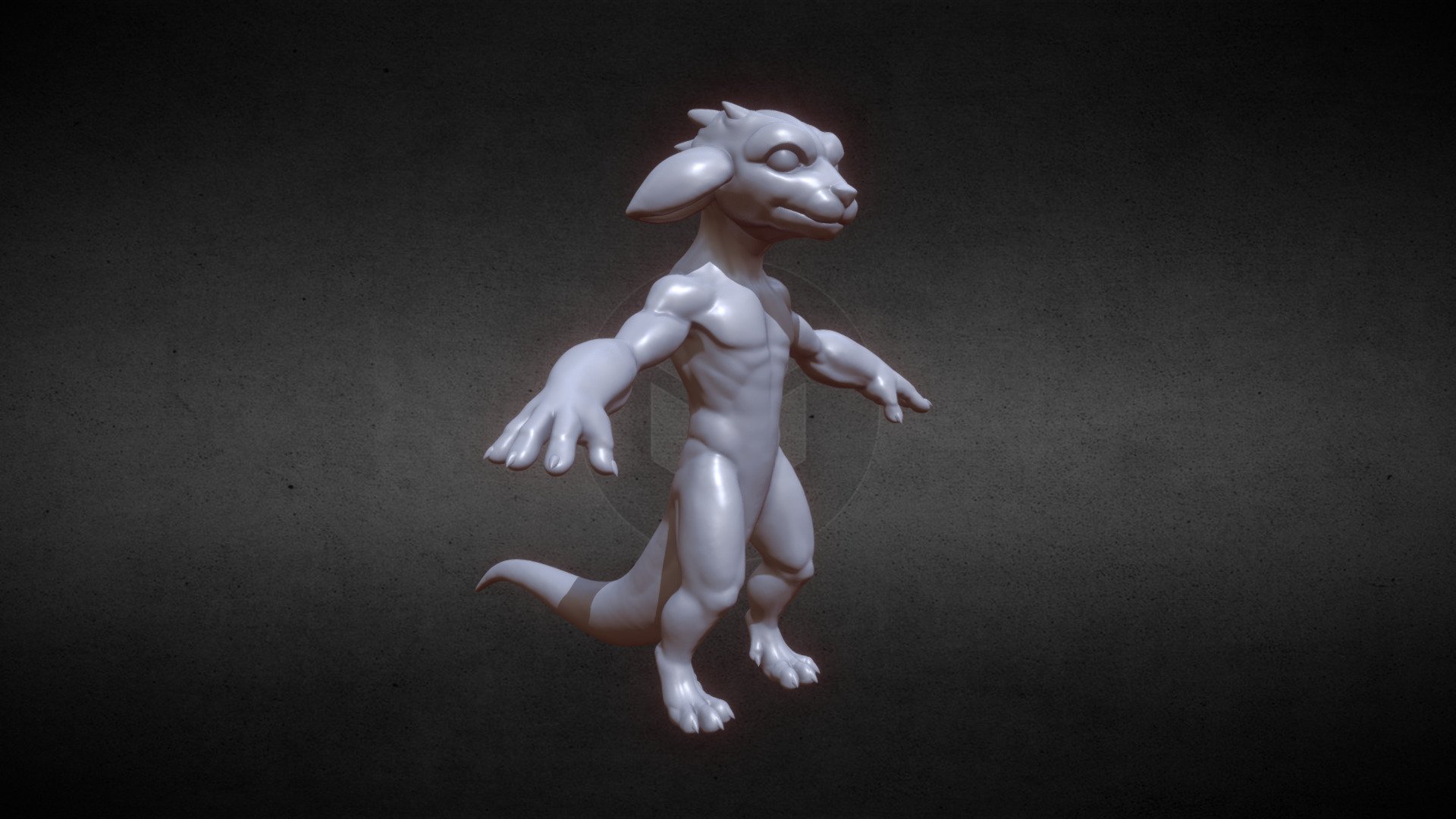 A new kobold sculpt based on a redesign of kobolds I did a while back. Trying to steer away from the raptor-like look of my last model and go for a more dog-like face. I feel the torso still looks too human, but he'll have a more animalistic stance if I ever get this model rigged.

This particular kobold is named Bo, hopefully we'll be seeing more of him in the future. I plan to retopologize him in Maya, then do a detail pass in ZBrush to add in scales and wrinkles and such.

This was sculpted in Sculptris.