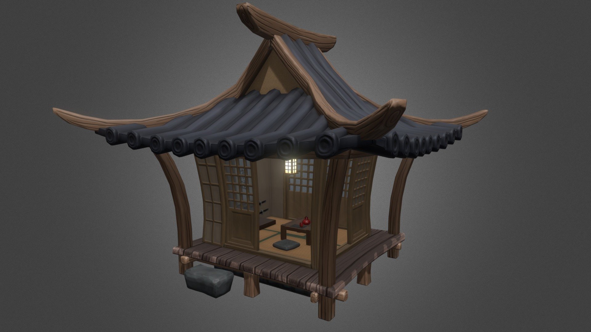 Continuing on with my Japanese theme, I created a tea house which will sit inside a nice garden at some point.