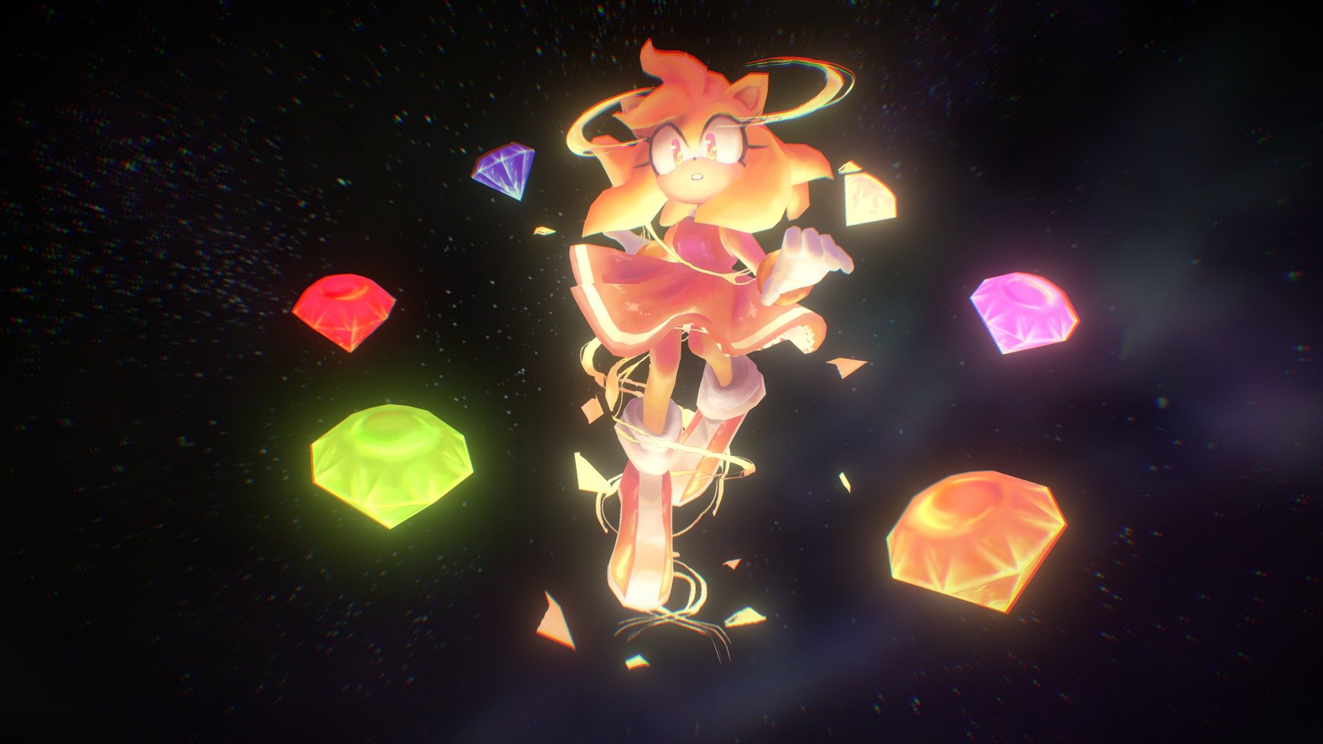 Worked on an out of this world concept!! Amy deserves a turn with the chaos emeralds💎✨
Concept art by @spacecolonie https://twitter.com/spacecolonie/status/1253535862954119168?s=2

Skydomes/environments arent my speciality so I used the Space Skies plugin from Unity as the base! https://twitter.com/Courtney_Fay_M/status/1293657116440514560?s=20
