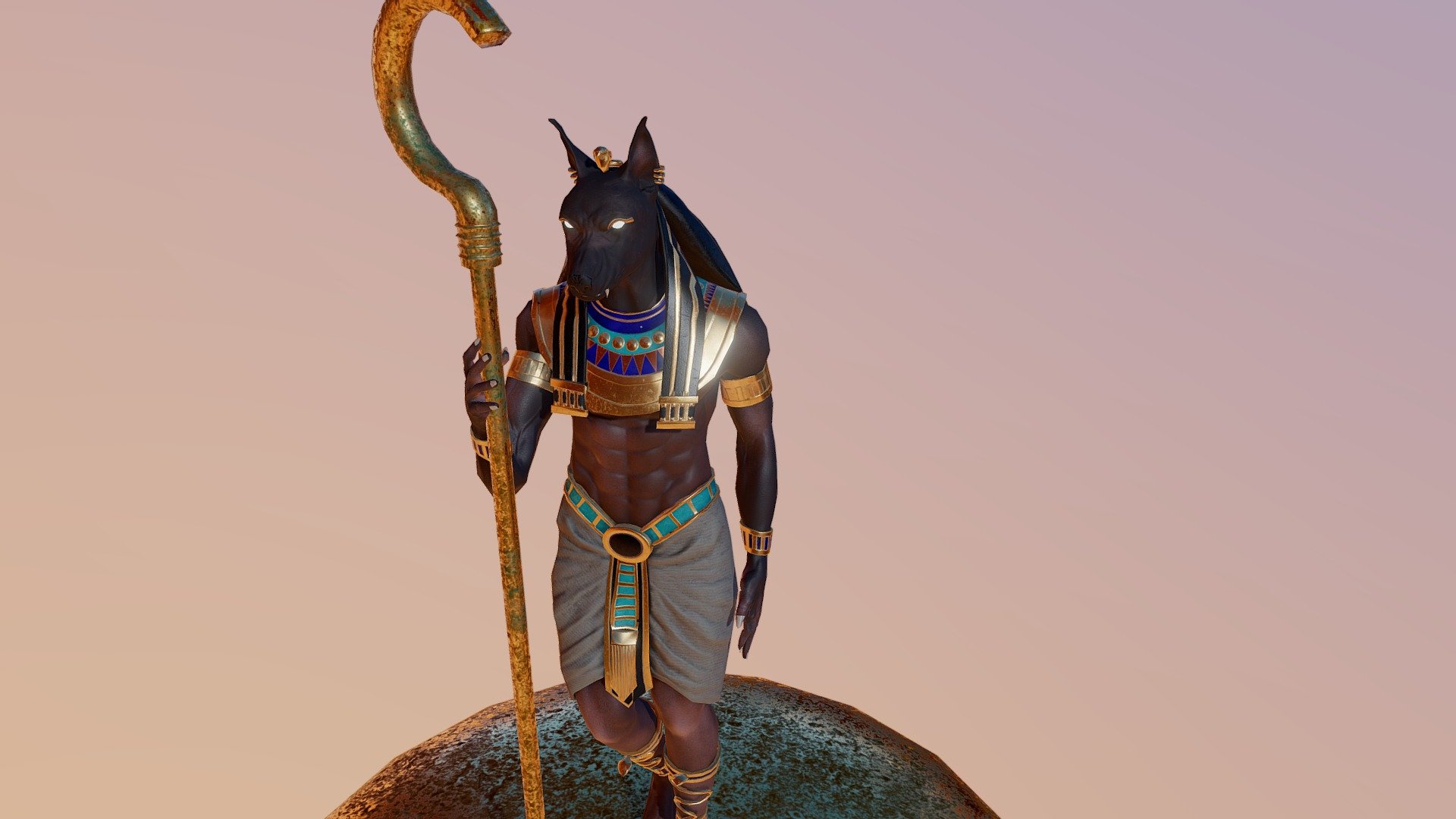 It is Anubis that I designed to be a character in video games.
- It used Dota material in substance painter.
- PBR mapping