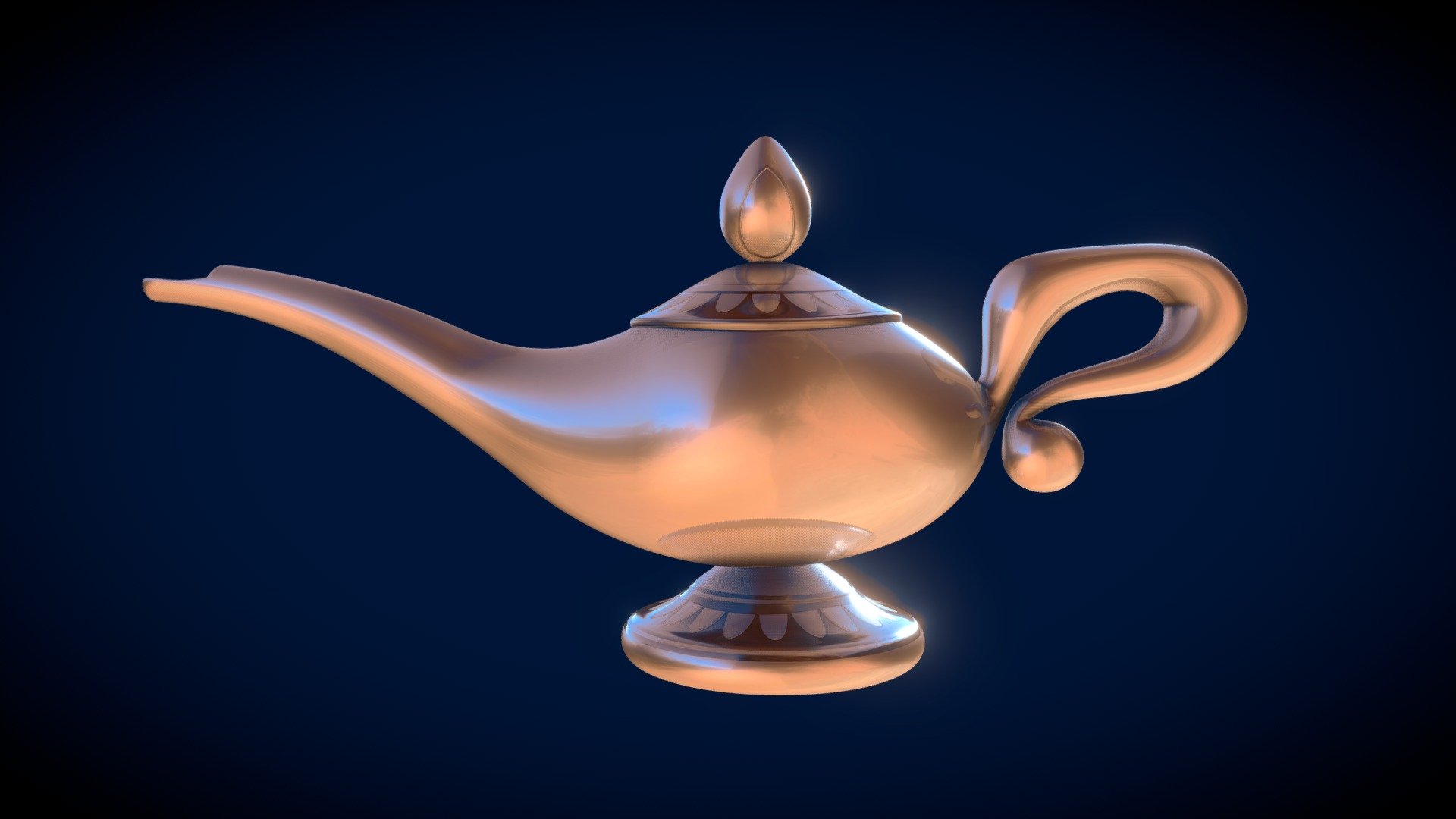 Perfect reproduction of the magic lamp of the 1992 Disney animated film. No textures, all shapes are three-dimensional for better rendering of materials.
Good fun!