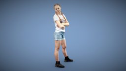 Woman standing crossed arms - 3D photo scan hair, archviz, happy, people, standing, fashion, shorts, stylish, posed, arms, hands, young, boots, jeans, realistic, woman, real, smile, casual, caucasian, crossed, character, photogrammetry, scan, female, human, crossedarms