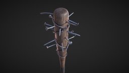 Barbed Baseball Bat Weapon baseball, wooden, bat, club, rust, sports, equipment, ready, swing, barbed, violence, nail, wrapped, weapon, game, pbr, wood, textured, sport, steel, kosh