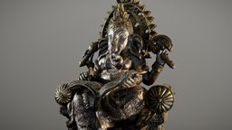 Antique Ganesha advanced, bronze, paint, god, antique, figurine, ganesha, metal, statue, scanned, photometry, hindu, pbr-texturing, pbr-materials, sculpture, gold, inciprocal