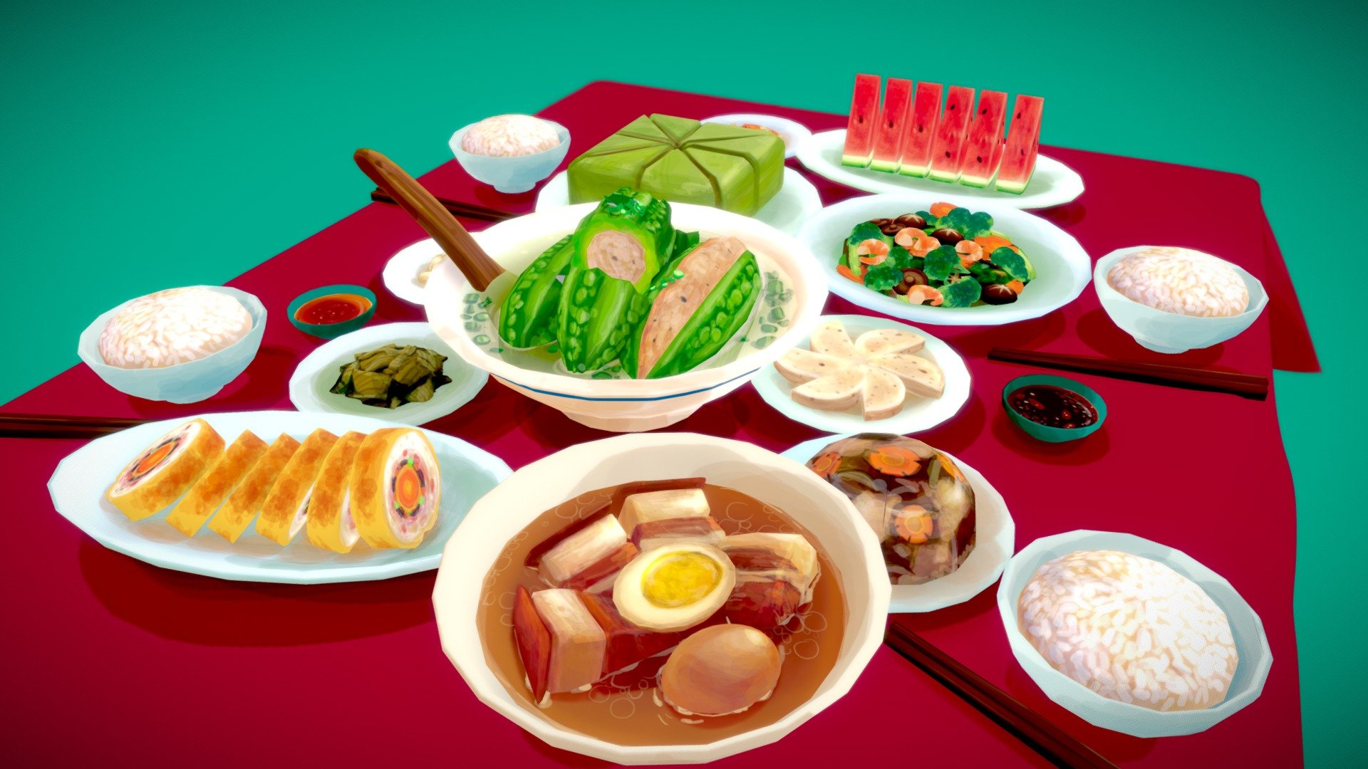 My first handpainting product in new year, I making it based on the supper of my family in lunar new year's day.