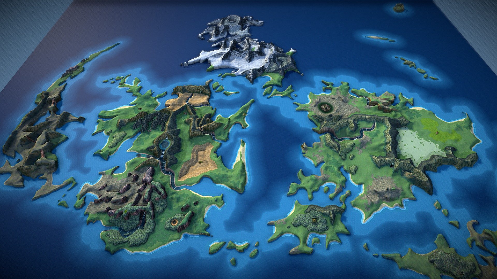 A 3d map of the world from the game Final Fantasy VII, set on the planet known as Gaia or Gaea.