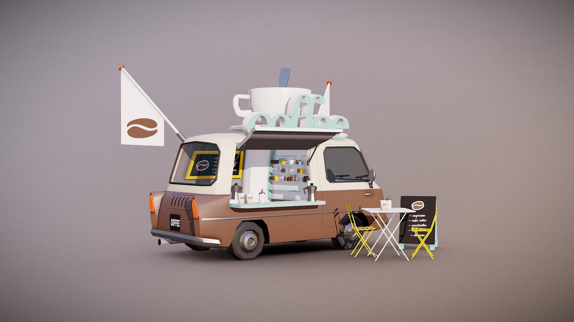Stylized lowpoly foodtruck.