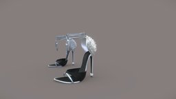 Crystals Detailed Silver High Heel Shoes high, luxury, heel, girls, wedding, silver, crystals, designer, shoes, sandals, straps, ankle, beautiful, heels, womens, elegant, tied, gemstones, bridal, pbr, low, poly, female, black