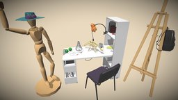 DP 1st hm room, table, mannequin, workspace, draft-xyz-school, dinosaur, draftpunk