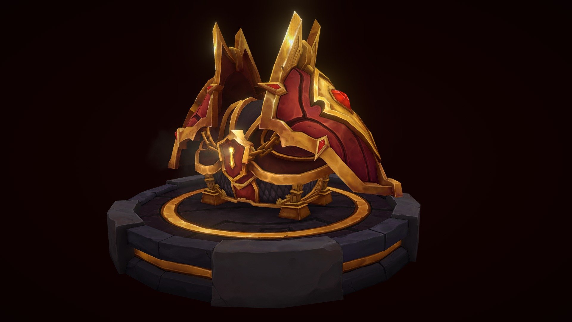 A chest gilded in gold attracts all who lay eyes upon it for they know it's got some cool armor inside it. I wanted to make a chest for a fantasy battle royal-like game and this would be a loot chest containing some super cool armor. 

Originally designed for the Treasure Chest Challenge but left unfinished an abandoned for a while. After watching the Aeon Core texturing tutorials I decided to finish it.