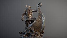 Viking Warrior advanced, bronze, warrior, viking, antique, scandinavian, decor, metal, statue, realistic, scanned, norse, photometry, pbr-texturing, bronze-sculpture, bronze-statue, pbr-materials, ship, decoration, inciprocal, prow