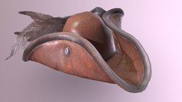 HAT - Pirate Hat - PBR Game Ready leather, unreal, brown, aaa, caps, headgear, realistic, hats, feathers, costume, game-ready, ue4, headwear, piratehat, dekogon, game-ready-asset, unity, pbr, skull, pirate, black, costume-element, pirate-hat